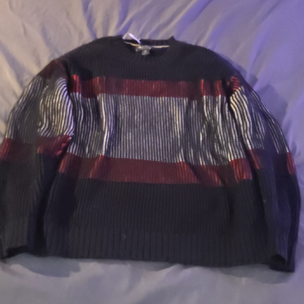 Banana Republic Men's Striped Crewneck Sweater - Black and Red